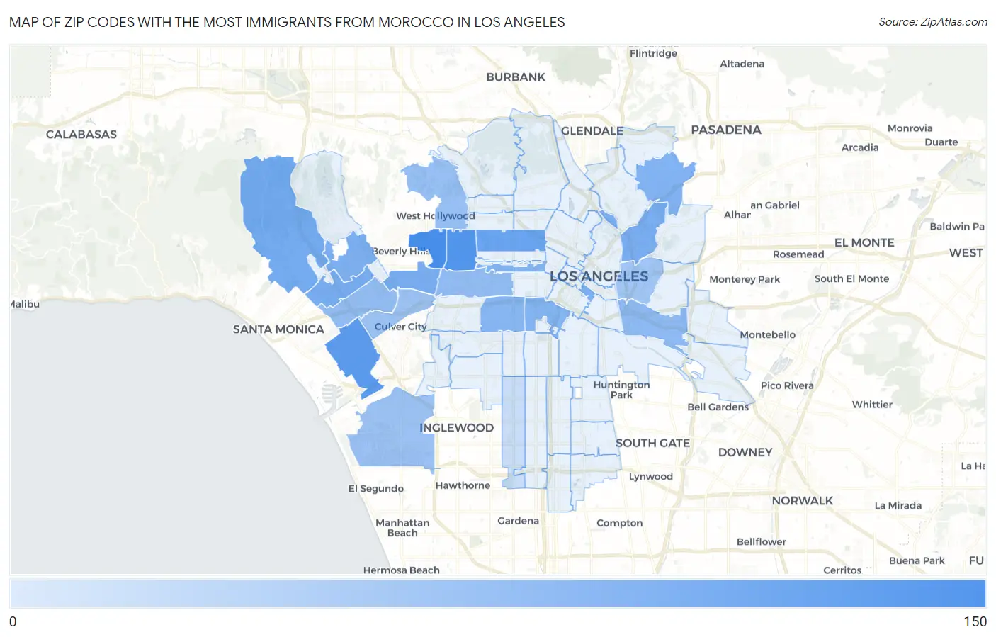 Zip Codes with the Most Immigrants from Morocco in Los Angeles Map