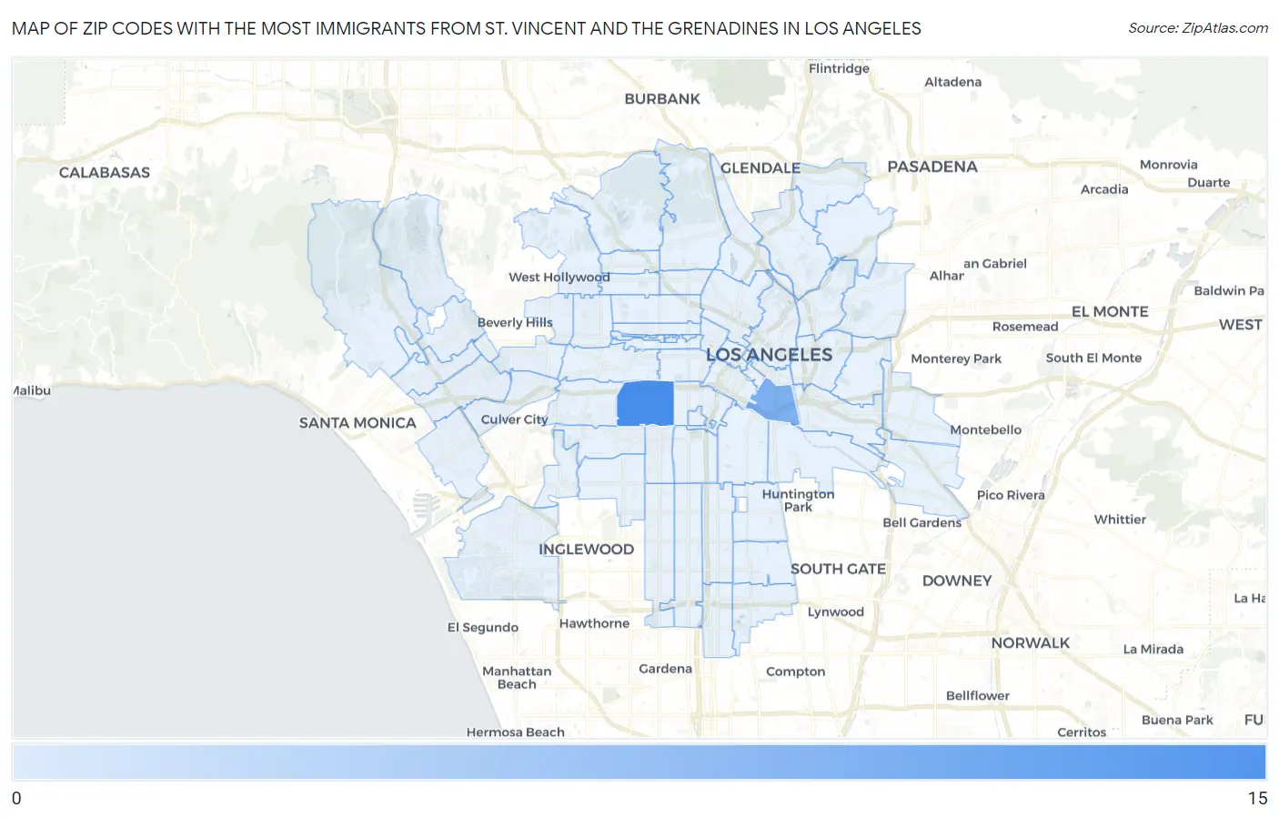 Zip Codes with the Most Immigrants from St. Vincent and the Grenadines in Los Angeles Map