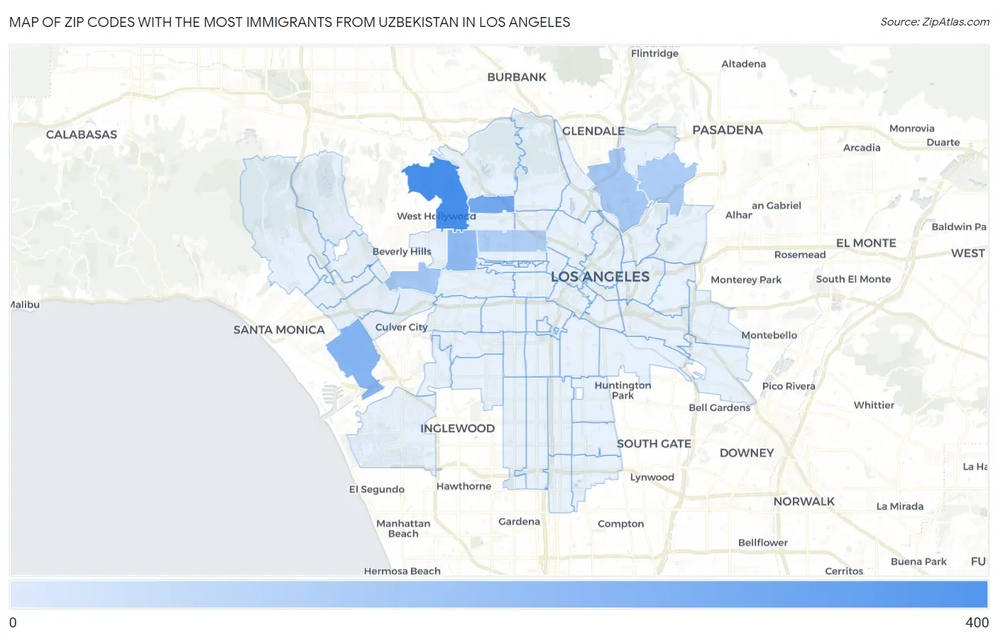 Zip Codes with the Most Immigrants from Uzbekistan in Los Angeles Map