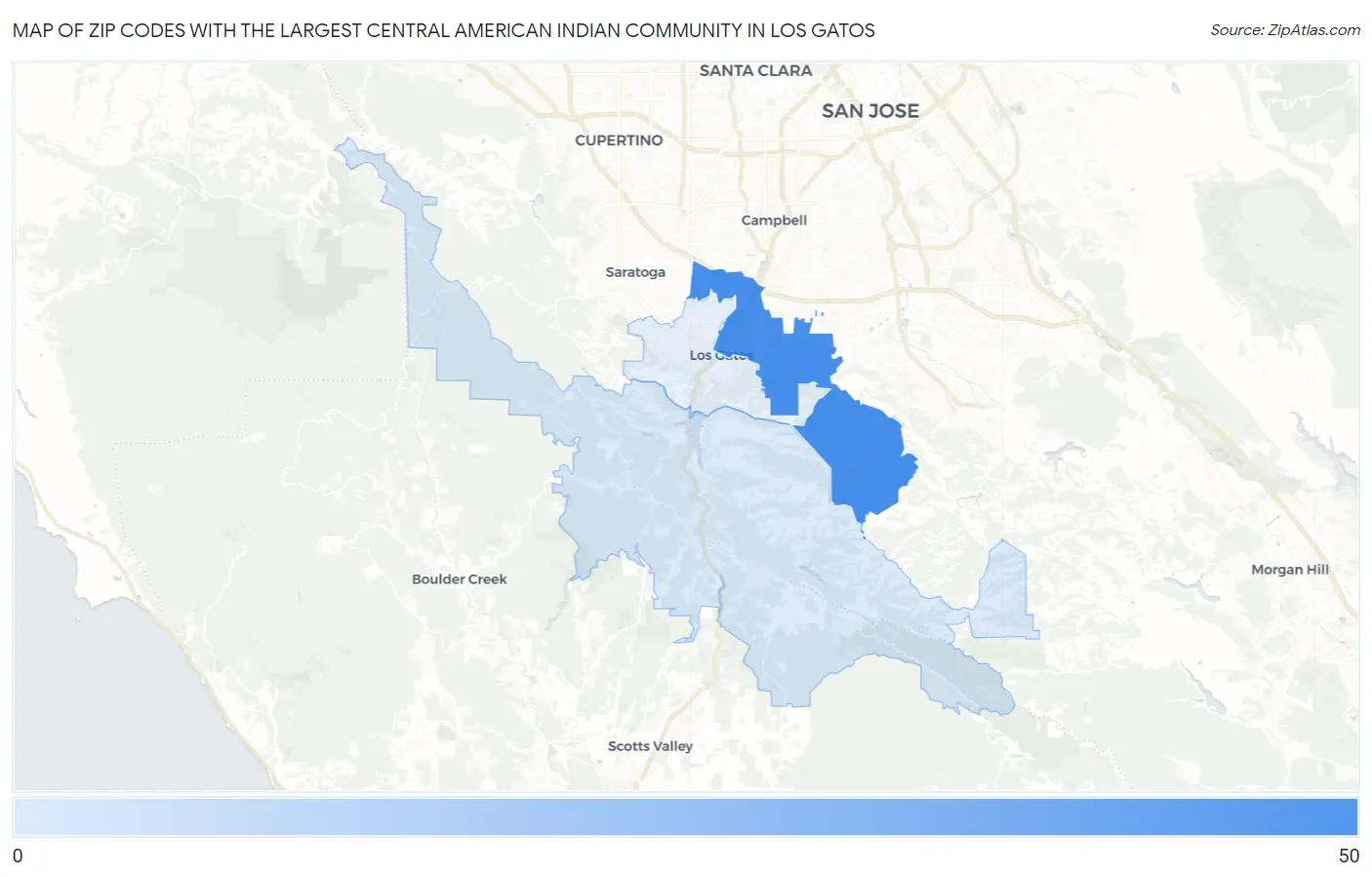 Zip Codes with the Largest Central American Indian Community in Los Gatos Map