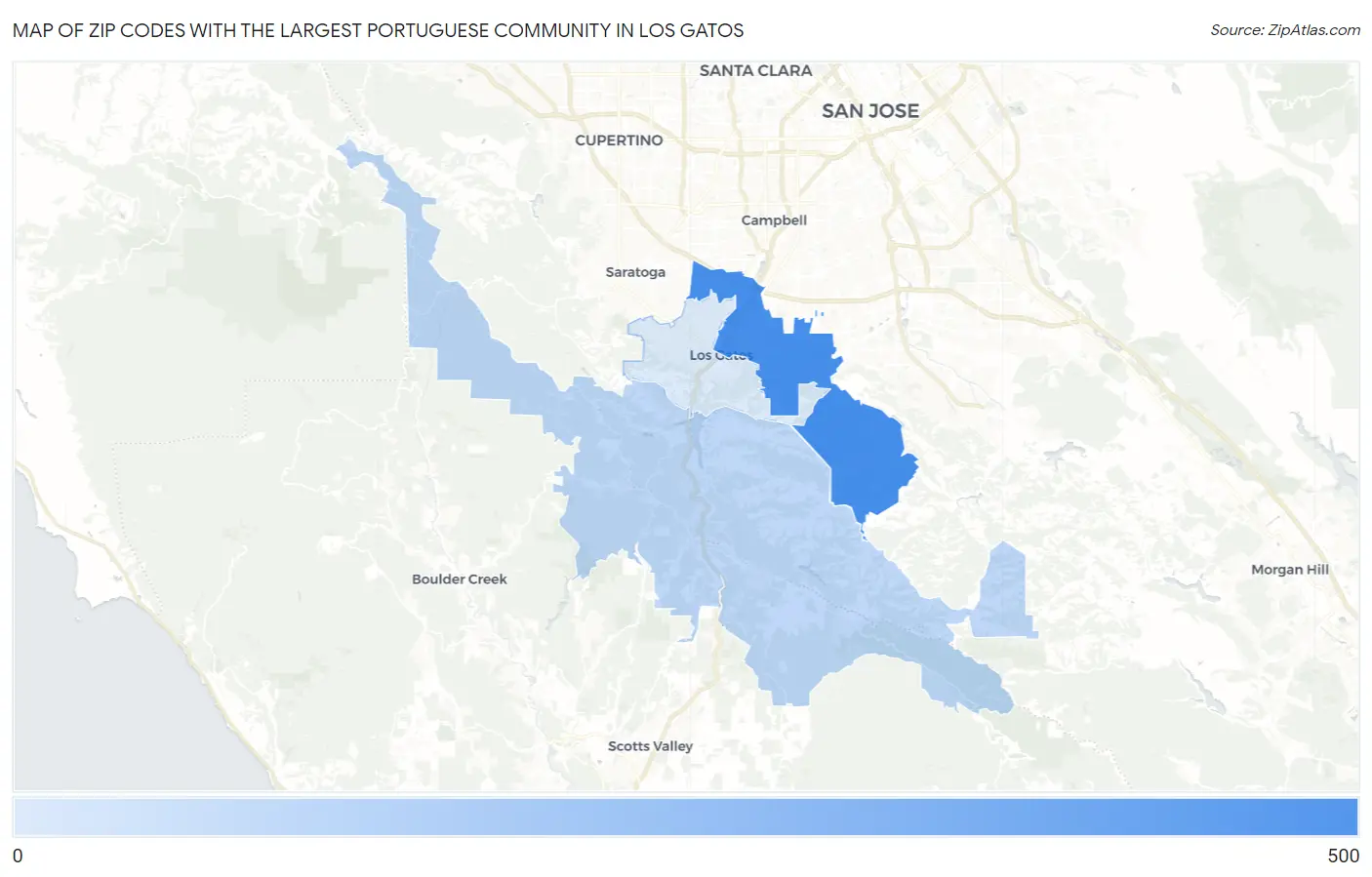 Zip Codes with the Largest Portuguese Community in Los Gatos Map