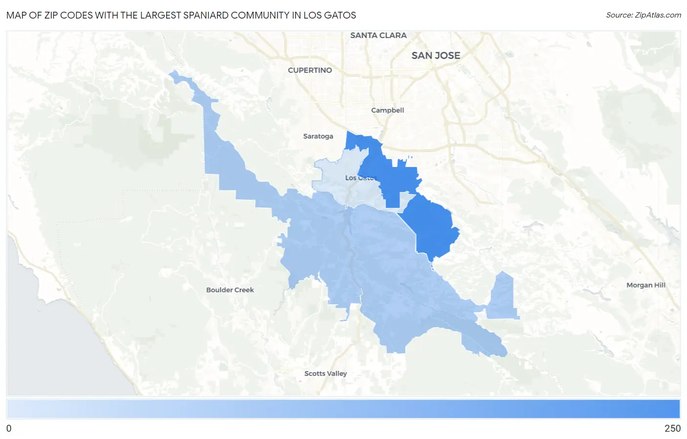 Zip Codes with the Largest Spaniard Community in Los Gatos Map