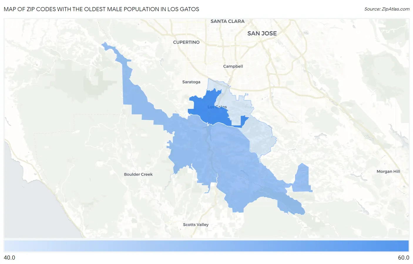 Zip Codes with the Oldest Male Population in Los Gatos Map
