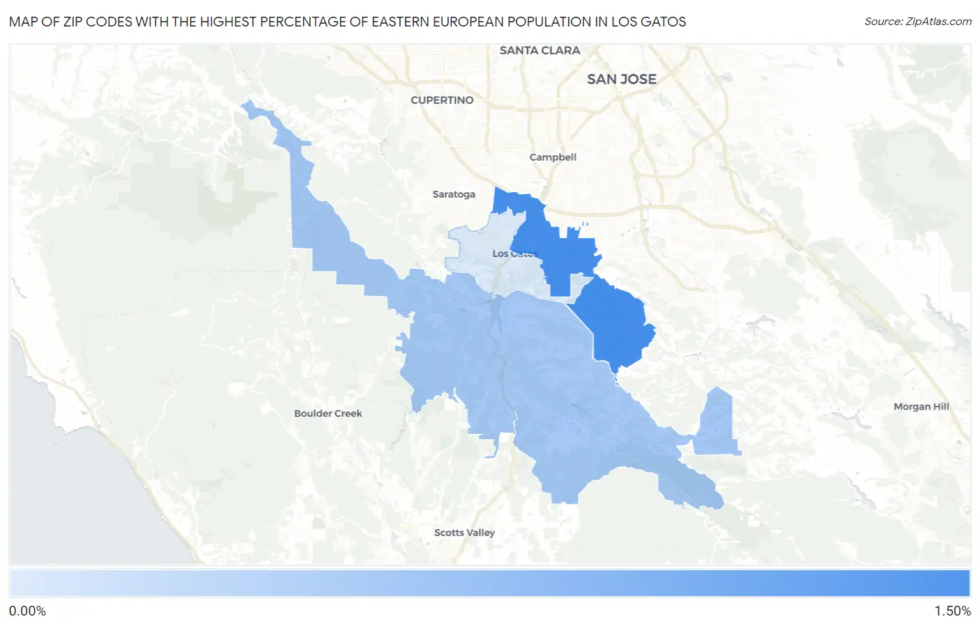 Zip Codes with the Highest Percentage of Eastern European Population in Los Gatos Map