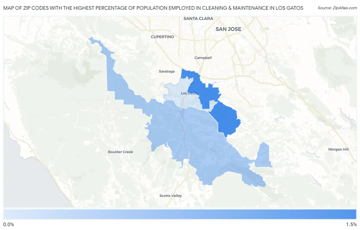 Zip Codes with the Highest Percentage of Population Employed in Cleaning & Maintenance in Los Gatos Map