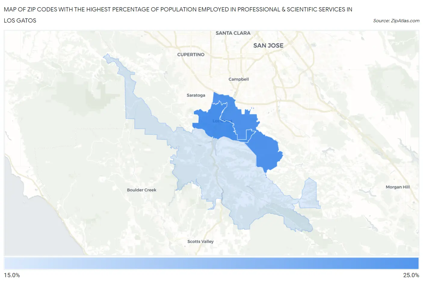Zip Codes with the Highest Percentage of Population Employed in Professional & Scientific Services in Los Gatos Map