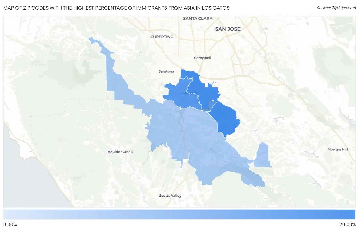 Zip Codes with the Highest Percentage of Immigrants from Asia in Los Gatos Map