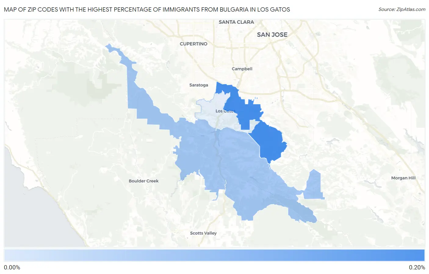 Zip Codes with the Highest Percentage of Immigrants from Bulgaria in Los Gatos Map