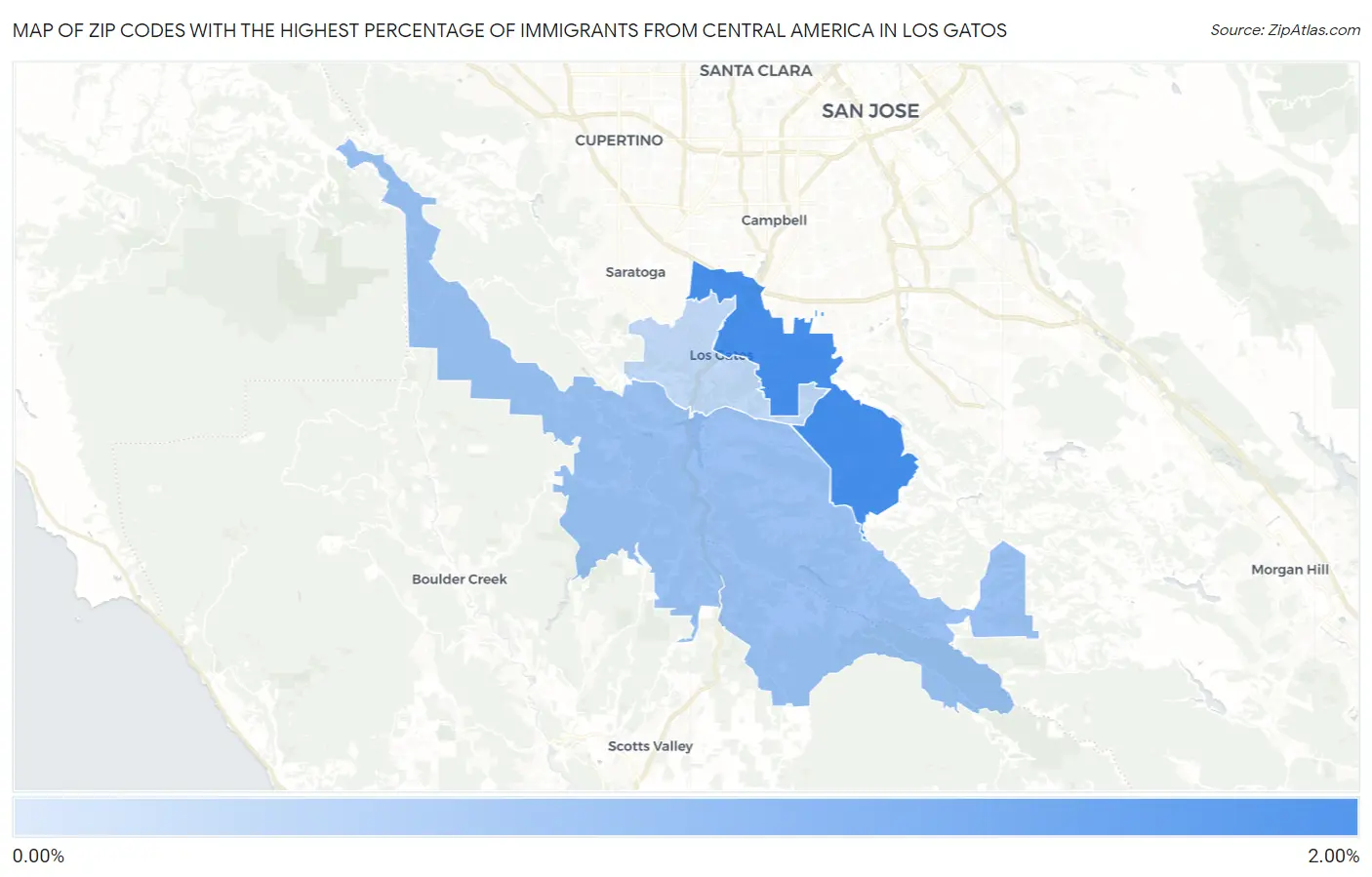 Zip Codes with the Highest Percentage of Immigrants from Central America in Los Gatos Map