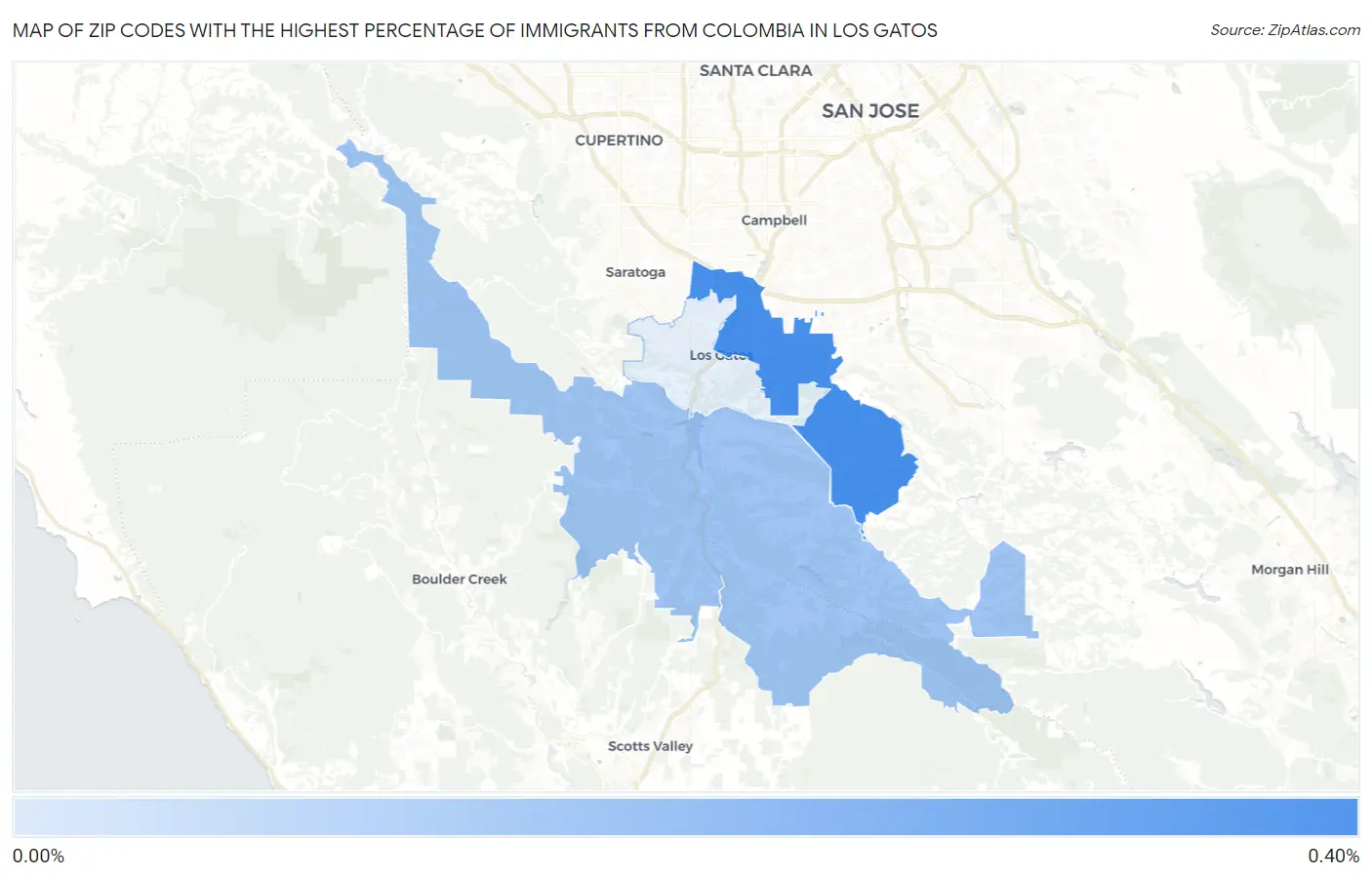 Zip Codes with the Highest Percentage of Immigrants from Colombia in Los Gatos Map