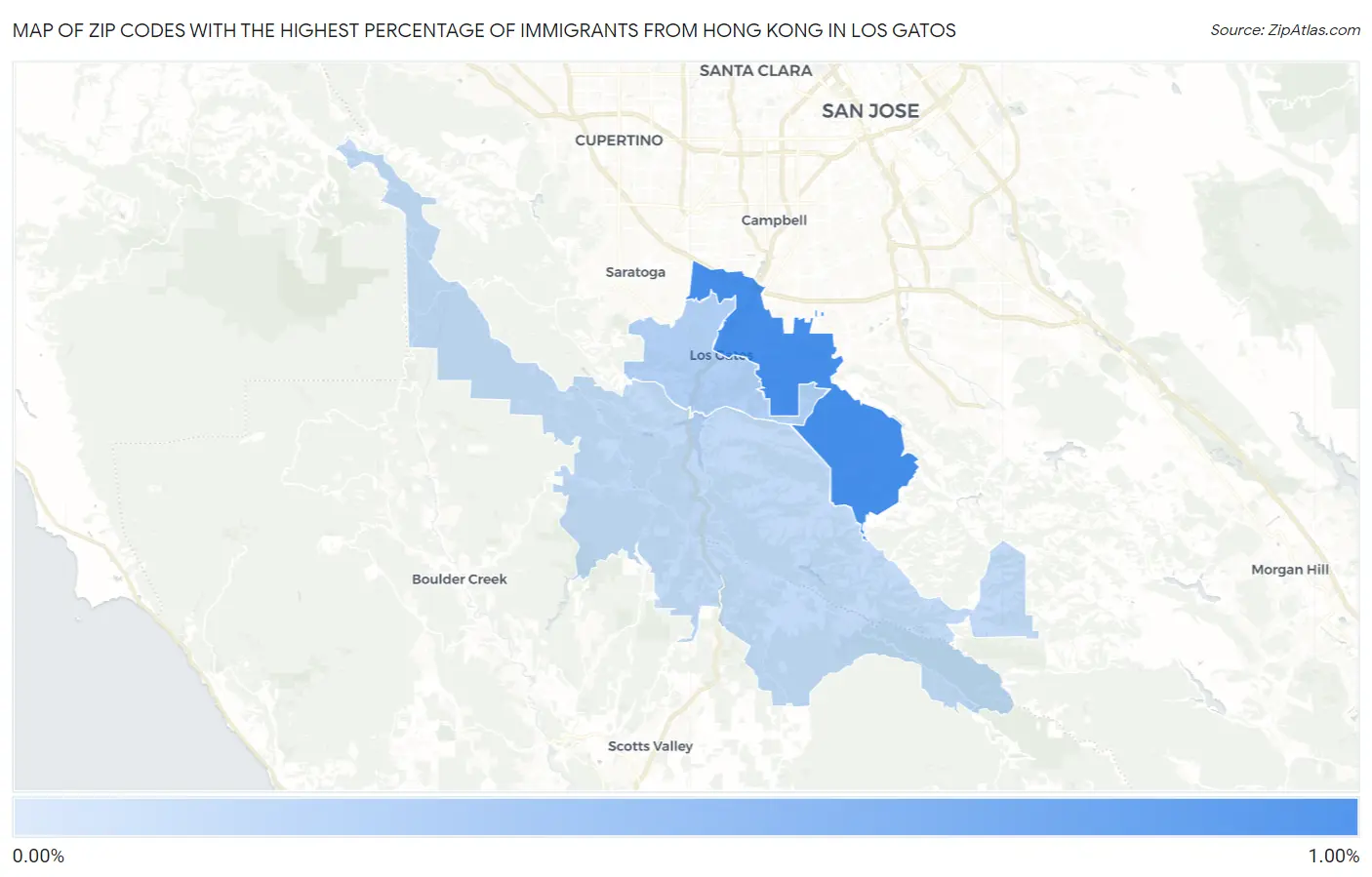 Zip Codes with the Highest Percentage of Immigrants from Hong Kong in Los Gatos Map