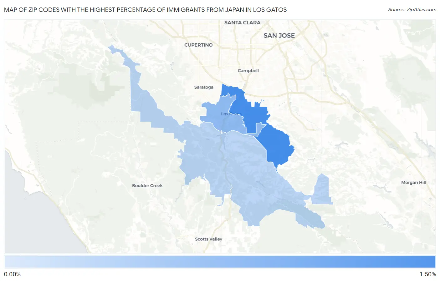 Zip Codes with the Highest Percentage of Immigrants from Japan in Los Gatos Map