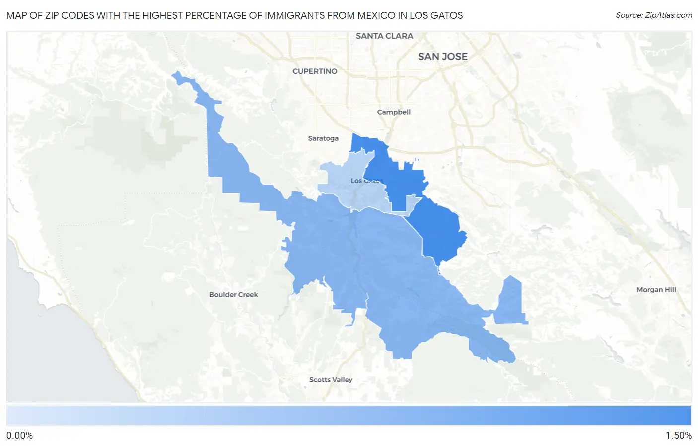 Zip Codes with the Highest Percentage of Immigrants from Mexico in Los Gatos Map