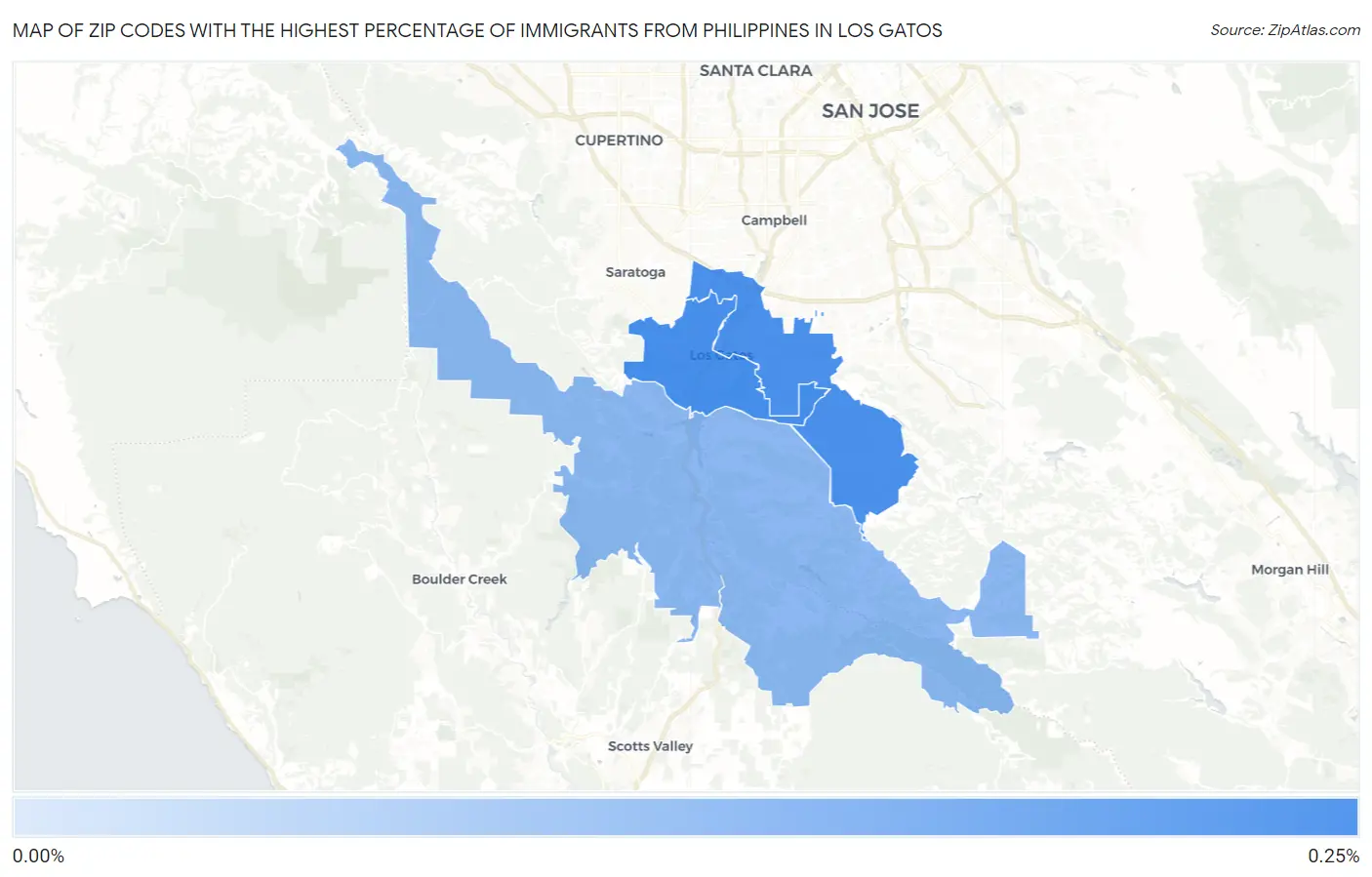 Zip Codes with the Highest Percentage of Immigrants from Philippines in Los Gatos Map