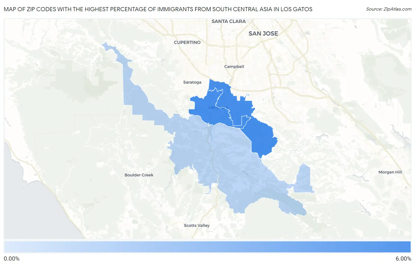 Zip Codes with the Highest Percentage of Immigrants from South Central Asia in Los Gatos Map