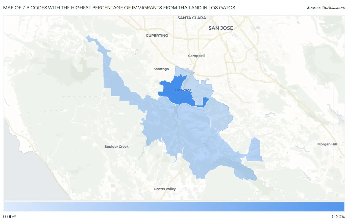 Zip Codes with the Highest Percentage of Immigrants from Thailand in Los Gatos Map
