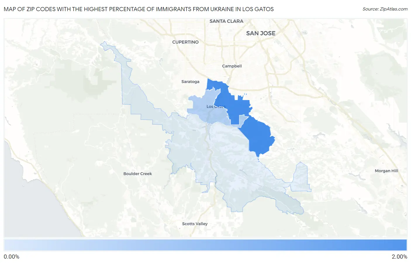 Zip Codes with the Highest Percentage of Immigrants from Ukraine in Los Gatos Map