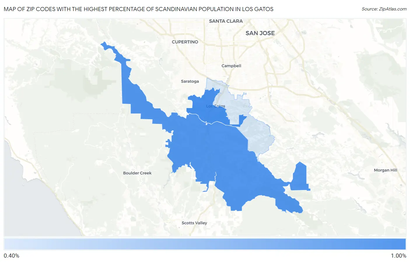 Zip Codes with the Highest Percentage of Scandinavian Population in Los Gatos Map