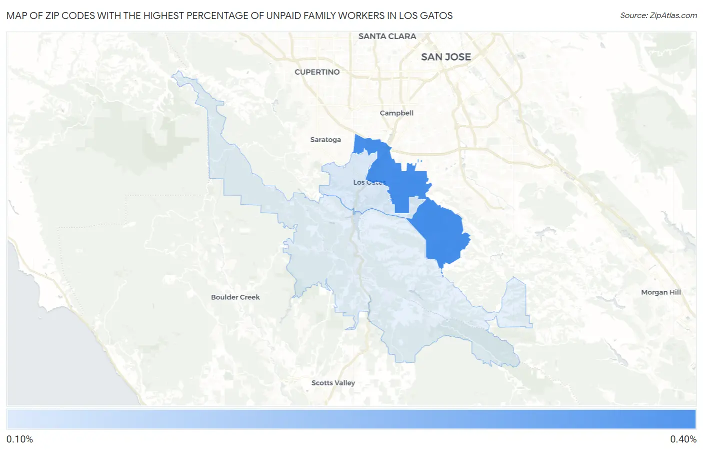 Zip Codes with the Highest Percentage of Unpaid Family Workers in Los Gatos Map