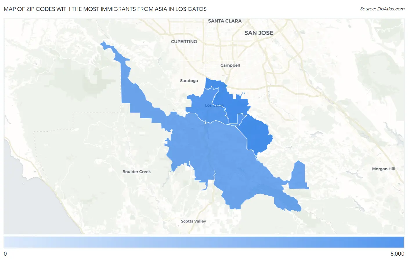 Zip Codes with the Most Immigrants from Asia in Los Gatos Map