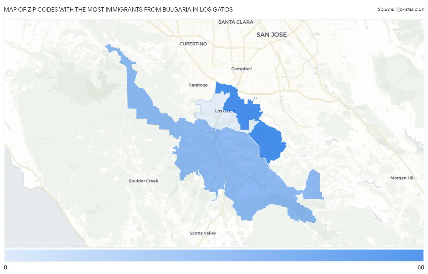 Zip Codes with the Most Immigrants from Bulgaria in Los Gatos Map