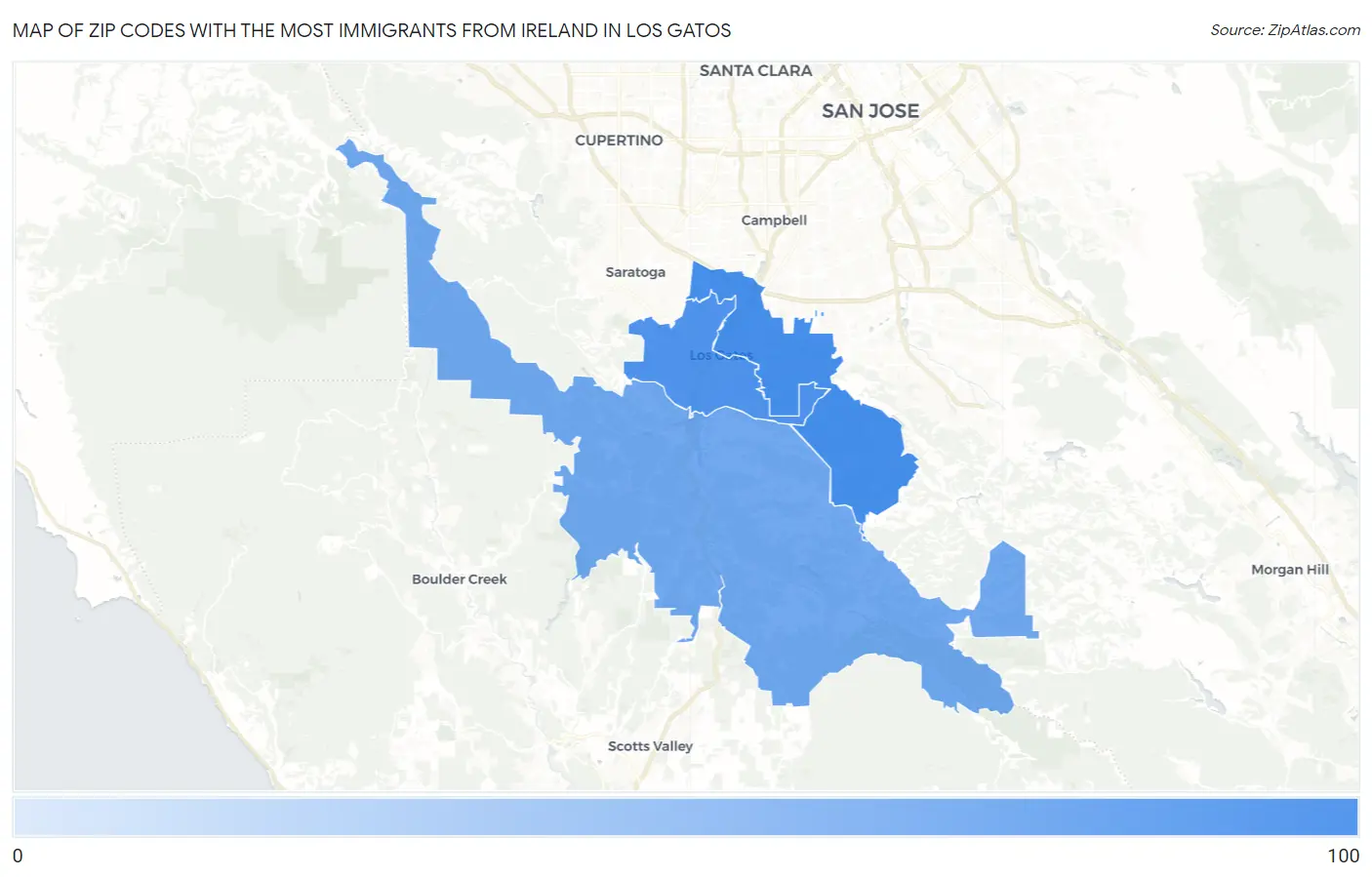 Zip Codes with the Most Immigrants from Ireland in Los Gatos Map