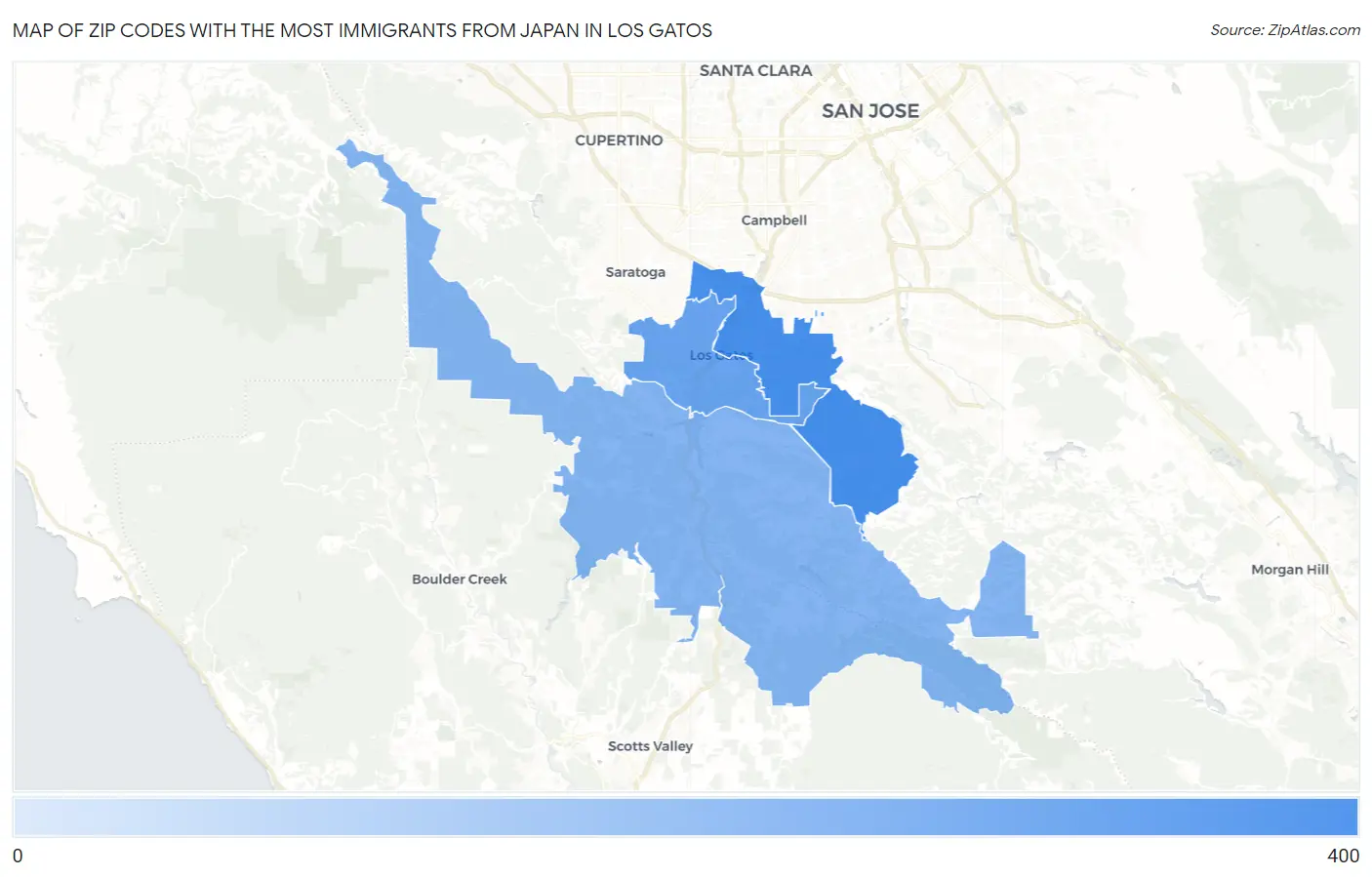 Zip Codes with the Most Immigrants from Japan in Los Gatos Map