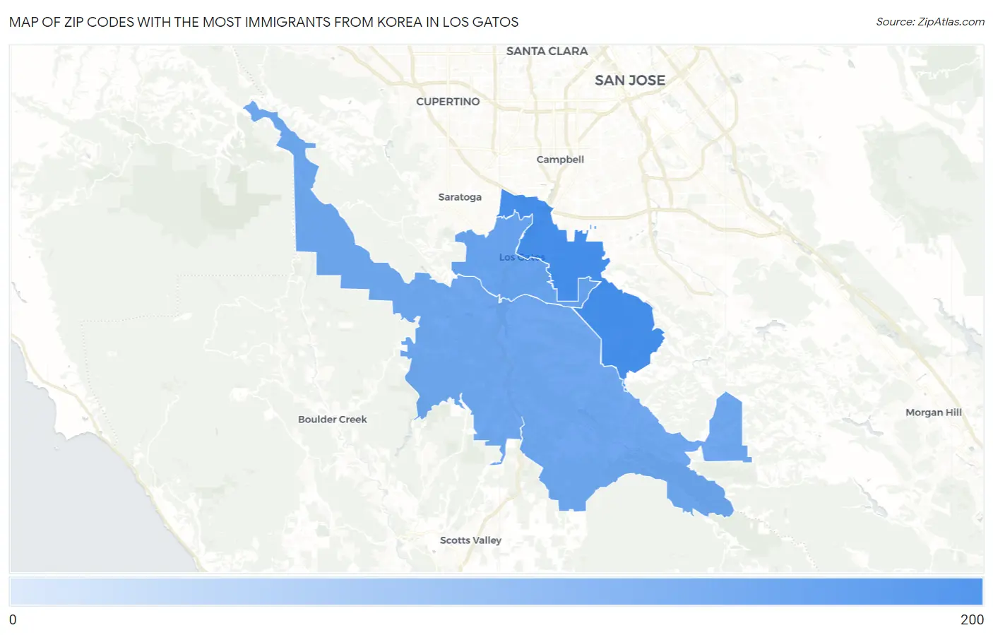 Zip Codes with the Most Immigrants from Korea in Los Gatos Map