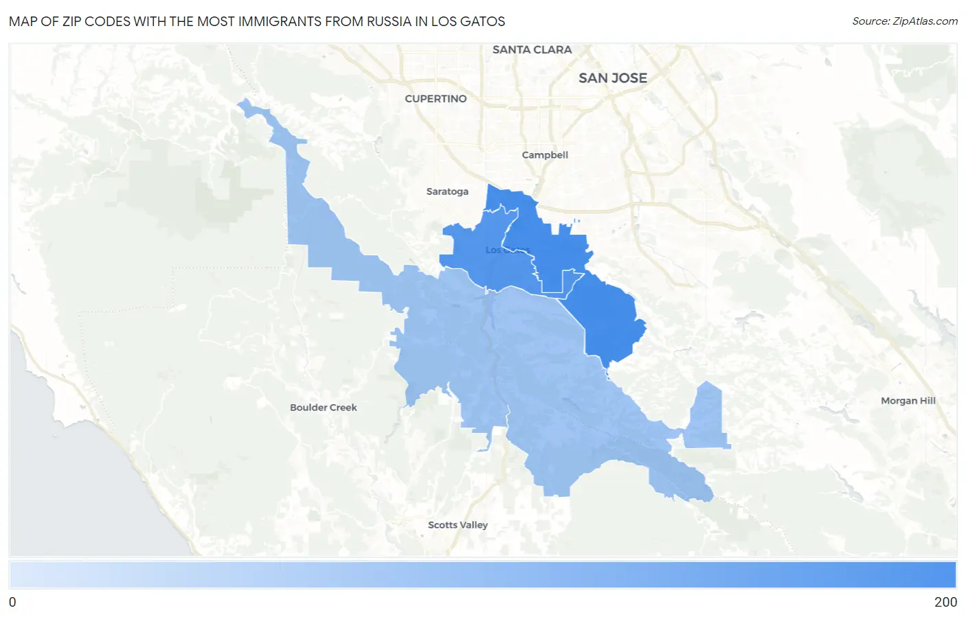 Zip Codes with the Most Immigrants from Russia in Los Gatos Map