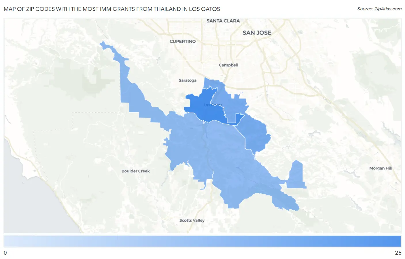 Zip Codes with the Most Immigrants from Thailand in Los Gatos Map