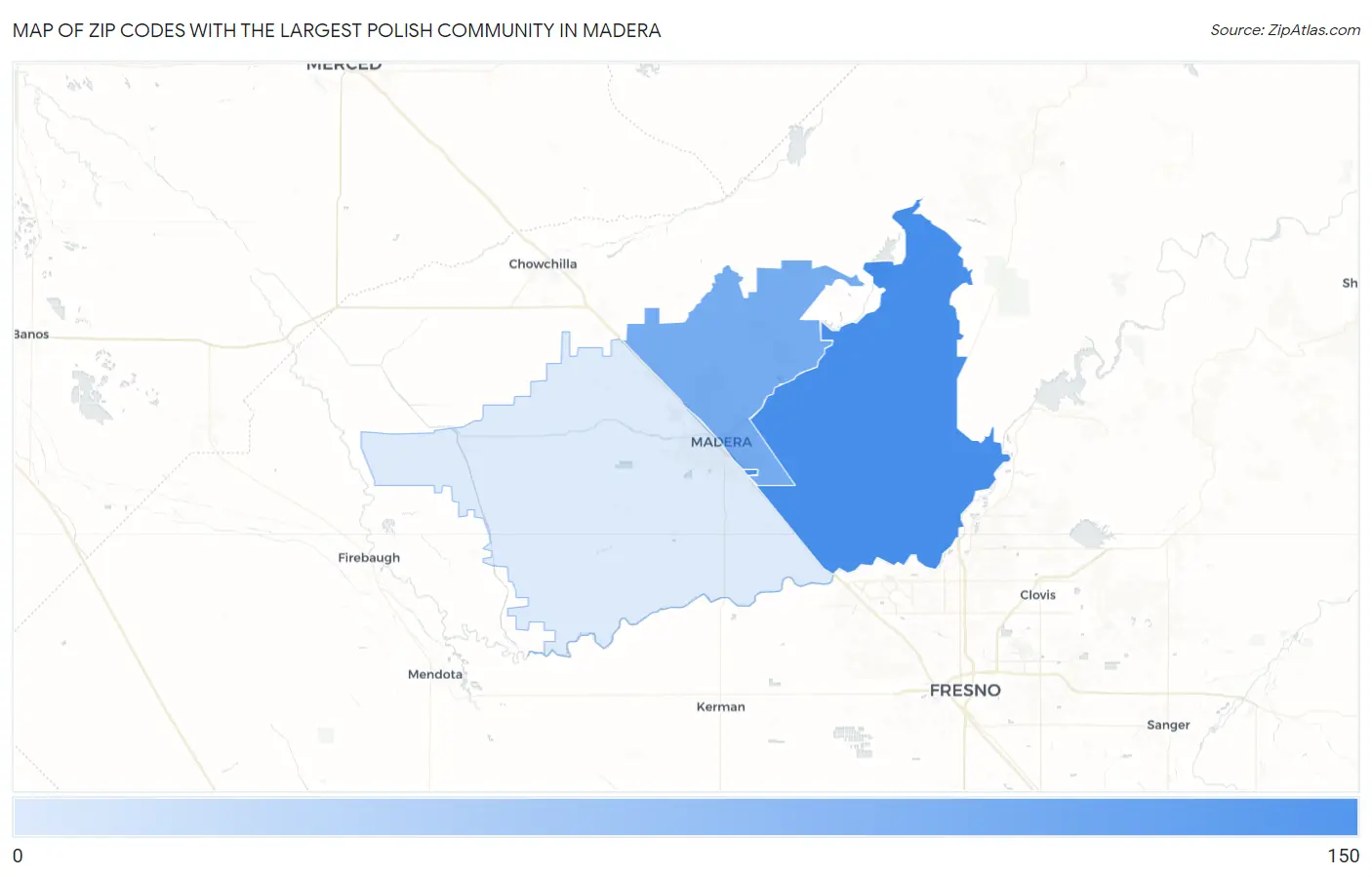 Zip Codes with the Largest Polish Community in Madera Map