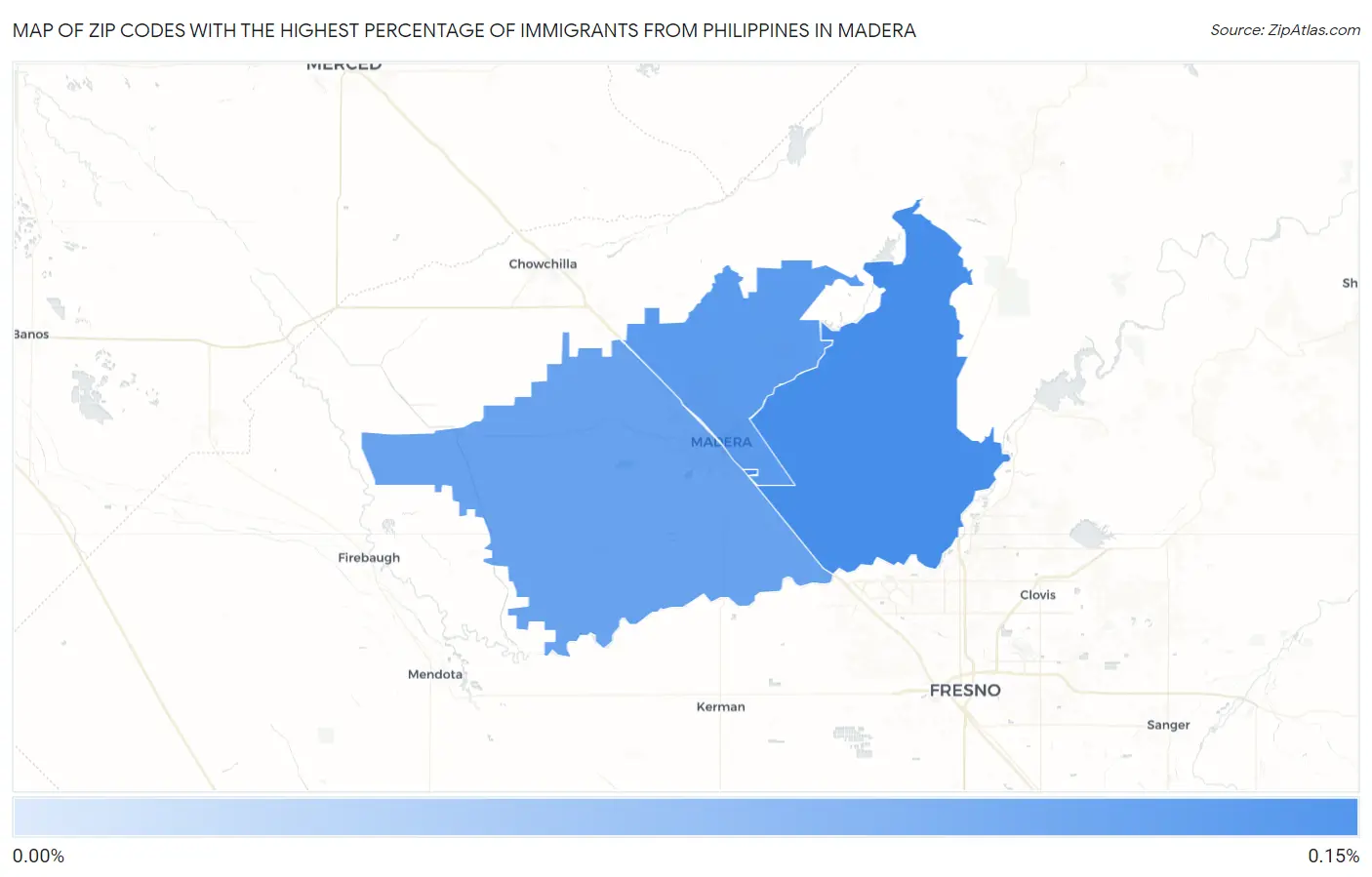 Zip Codes with the Highest Percentage of Immigrants from Philippines in Madera Map