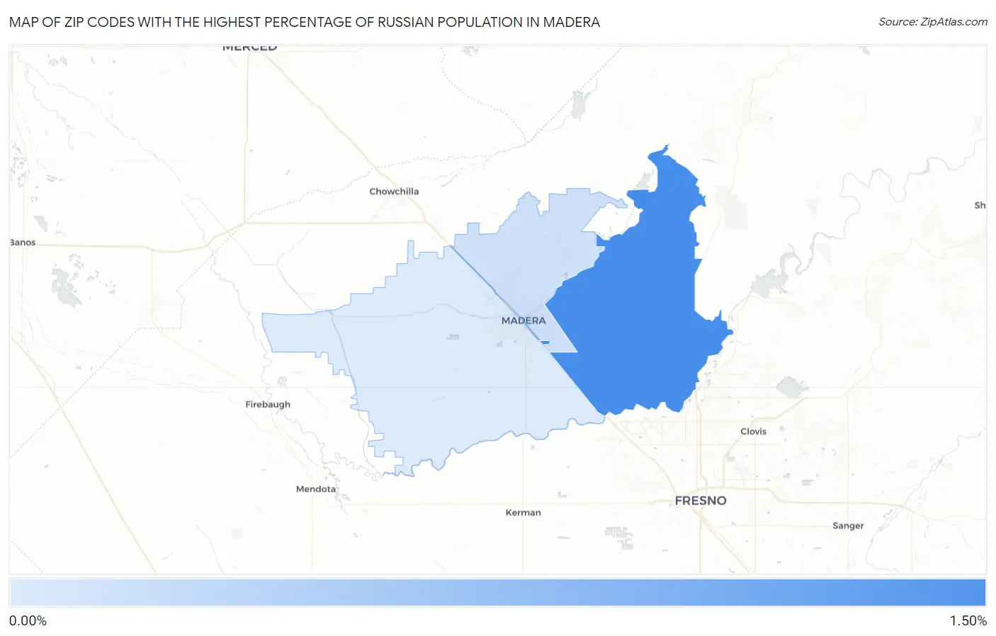 Zip Codes with the Highest Percentage of Russian Population in Madera Map