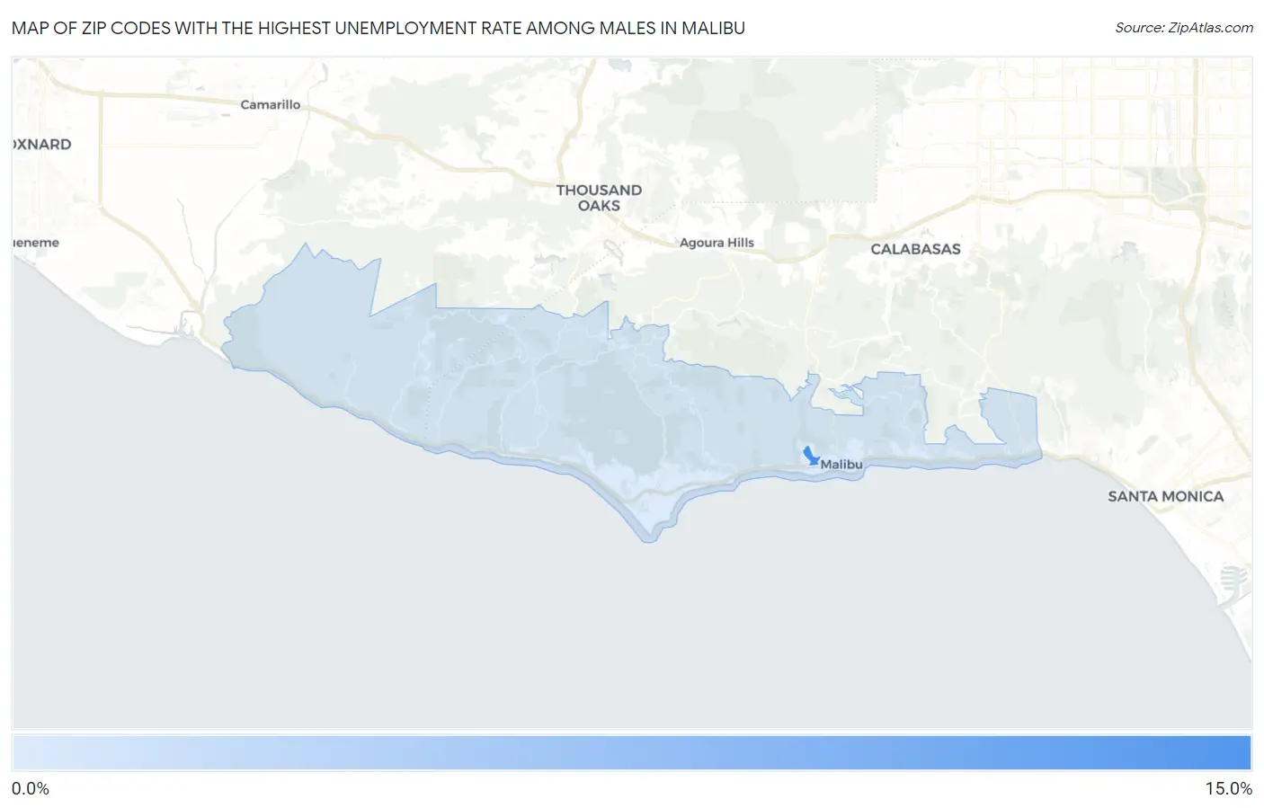 Zip Codes with the Highest Unemployment Rate Among Males in Malibu Map
