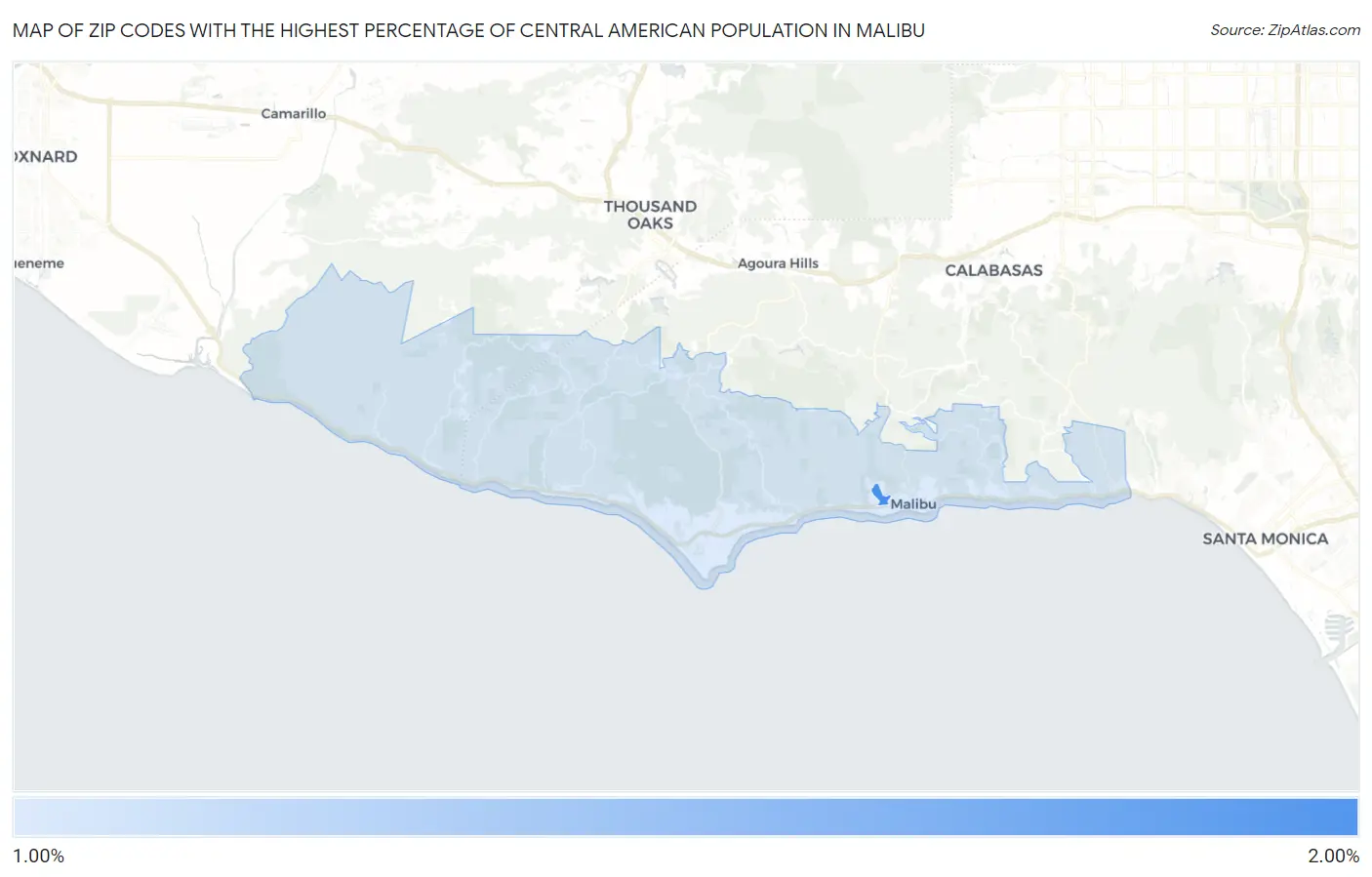 Zip Codes with the Highest Percentage of Central American Population in Malibu Map