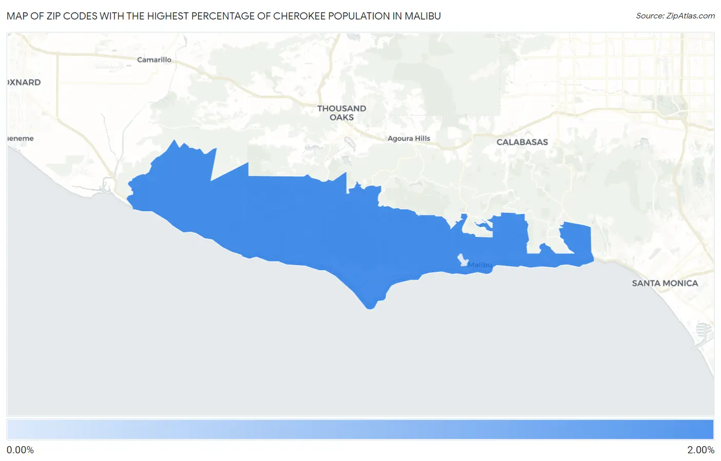 Zip Codes with the Highest Percentage of Cherokee Population in Malibu Map