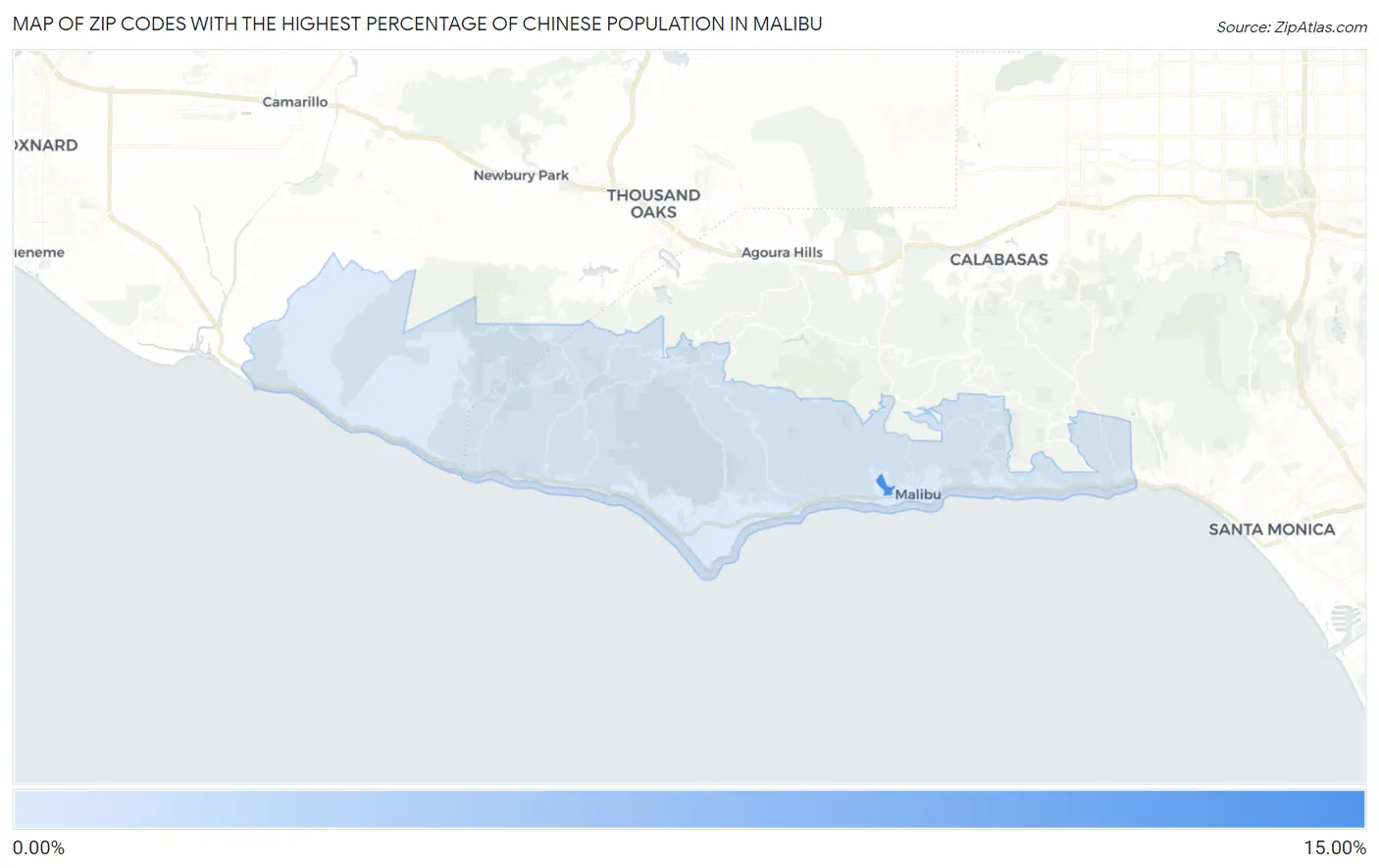 Zip Codes with the Highest Percentage of Chinese Population in Malibu Map