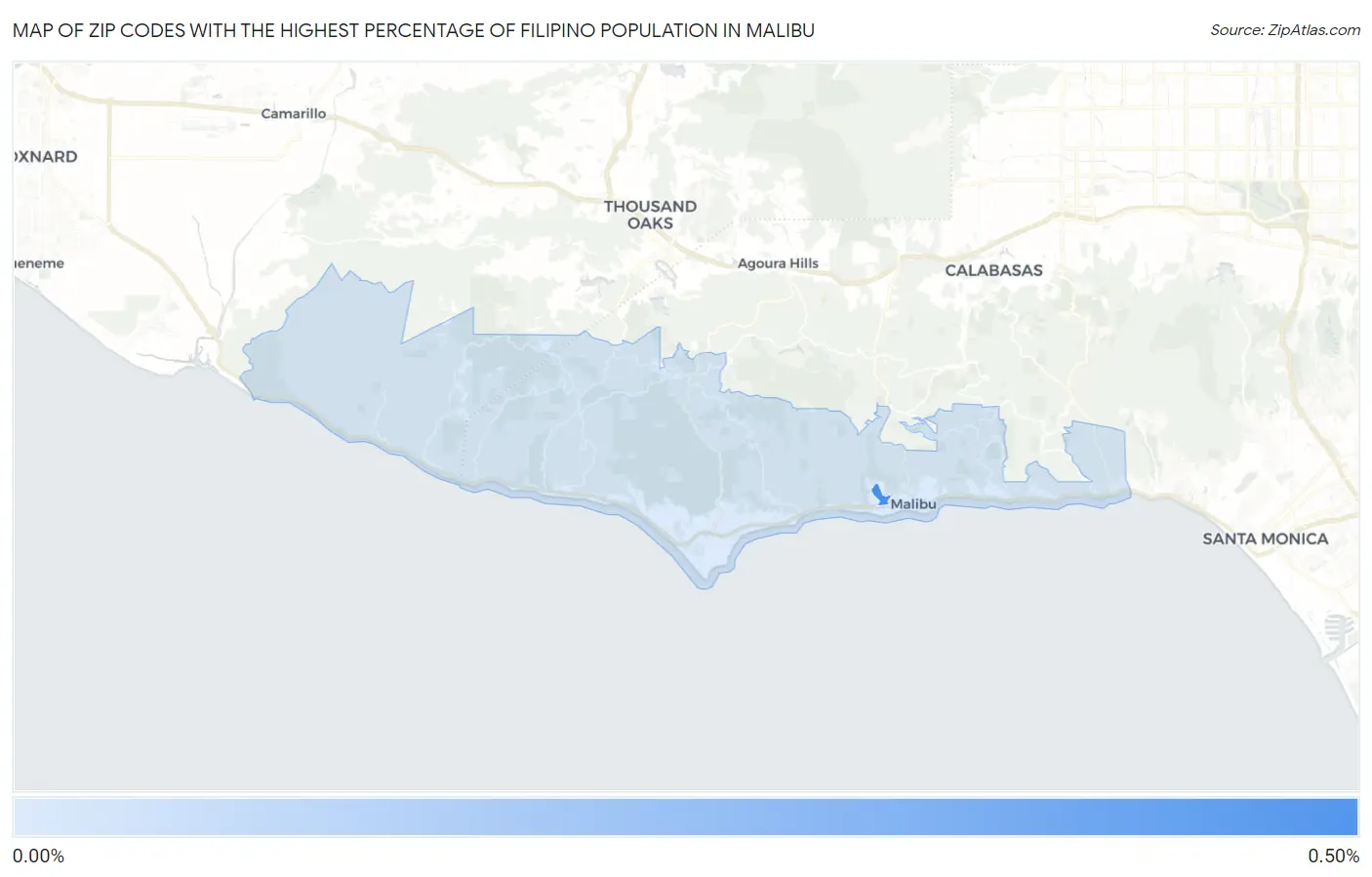 Zip Codes with the Highest Percentage of Filipino Population in Malibu Map