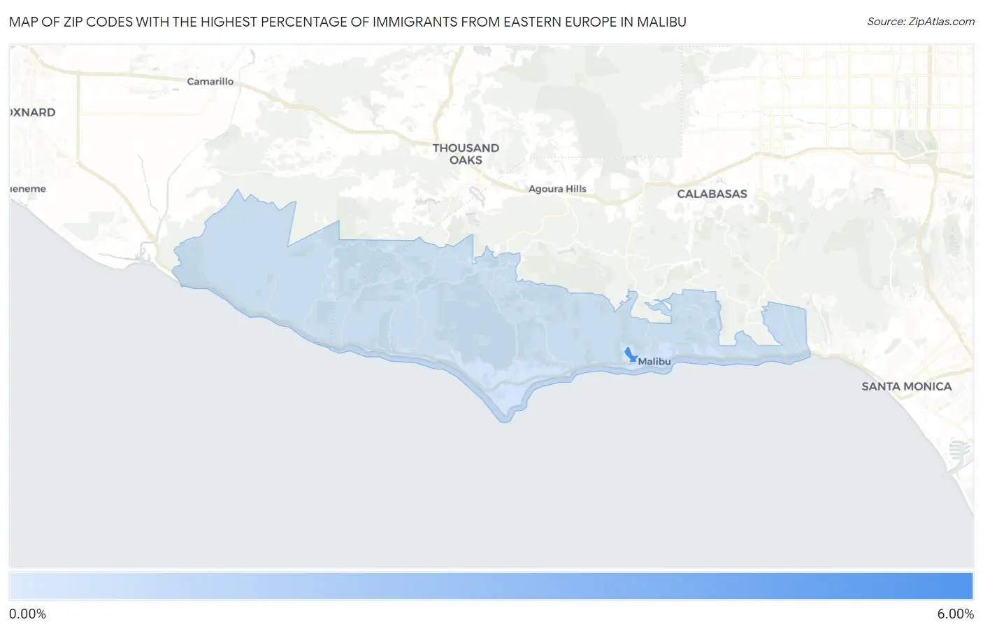 Zip Codes with the Highest Percentage of Immigrants from Eastern Europe in Malibu Map