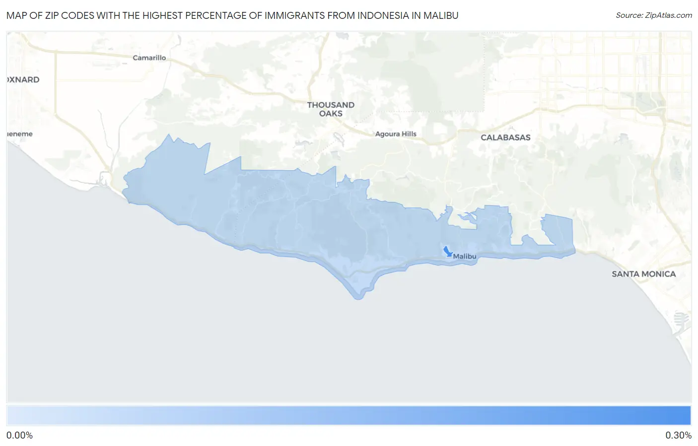 Zip Codes with the Highest Percentage of Immigrants from Indonesia in Malibu Map