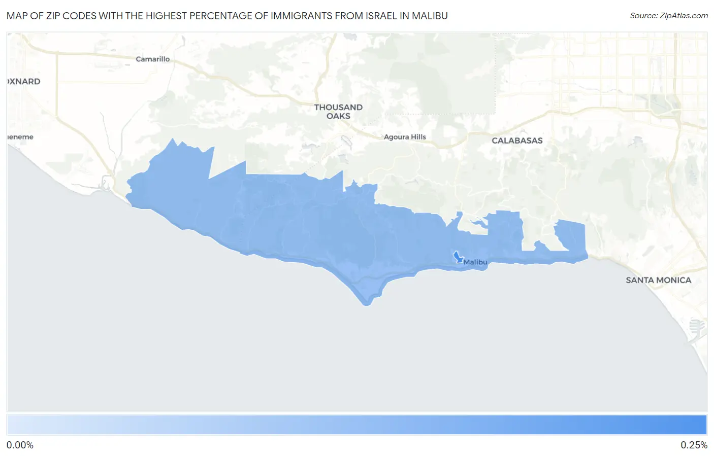 Zip Codes with the Highest Percentage of Immigrants from Israel in Malibu Map