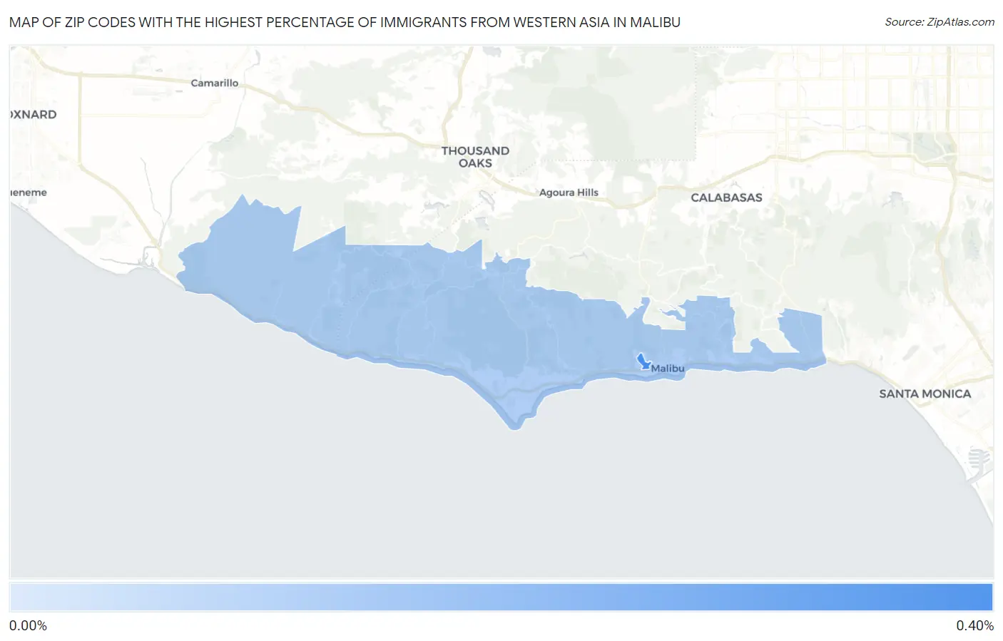 Zip Codes with the Highest Percentage of Immigrants from Western Asia in Malibu Map