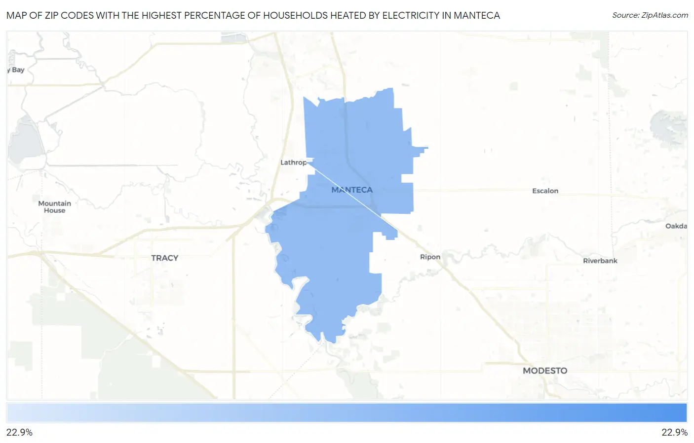 Zip Codes with the Highest Percentage of Households Heated by Electricity in Manteca Map