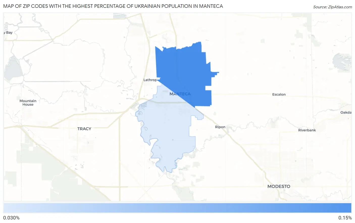 Zip Codes with the Highest Percentage of Ukrainian Population in Manteca Map