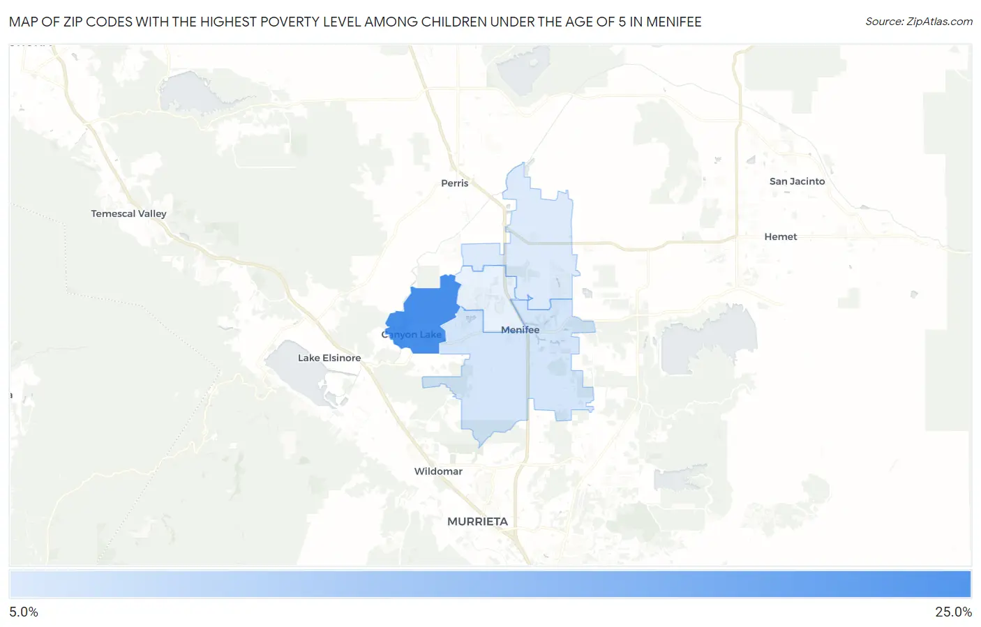 Zip Codes with the Highest Poverty Level Among Children Under the Age of 5 in Menifee Map