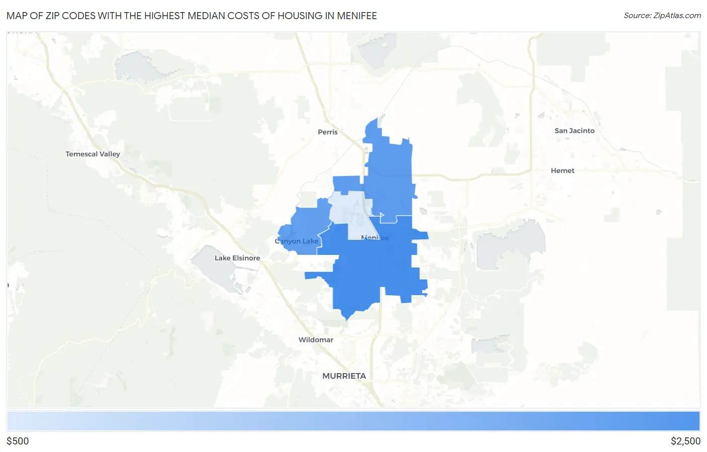 Zip Codes with the Highest Median Costs of Housing in Menifee Map