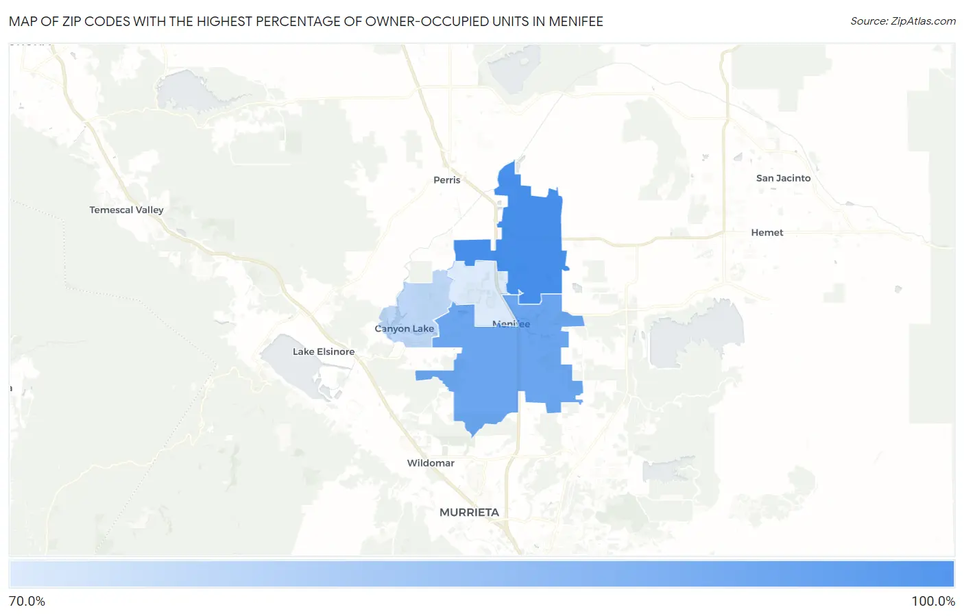 Zip Codes with the Highest Percentage of Owner-Occupied Units in Menifee Map