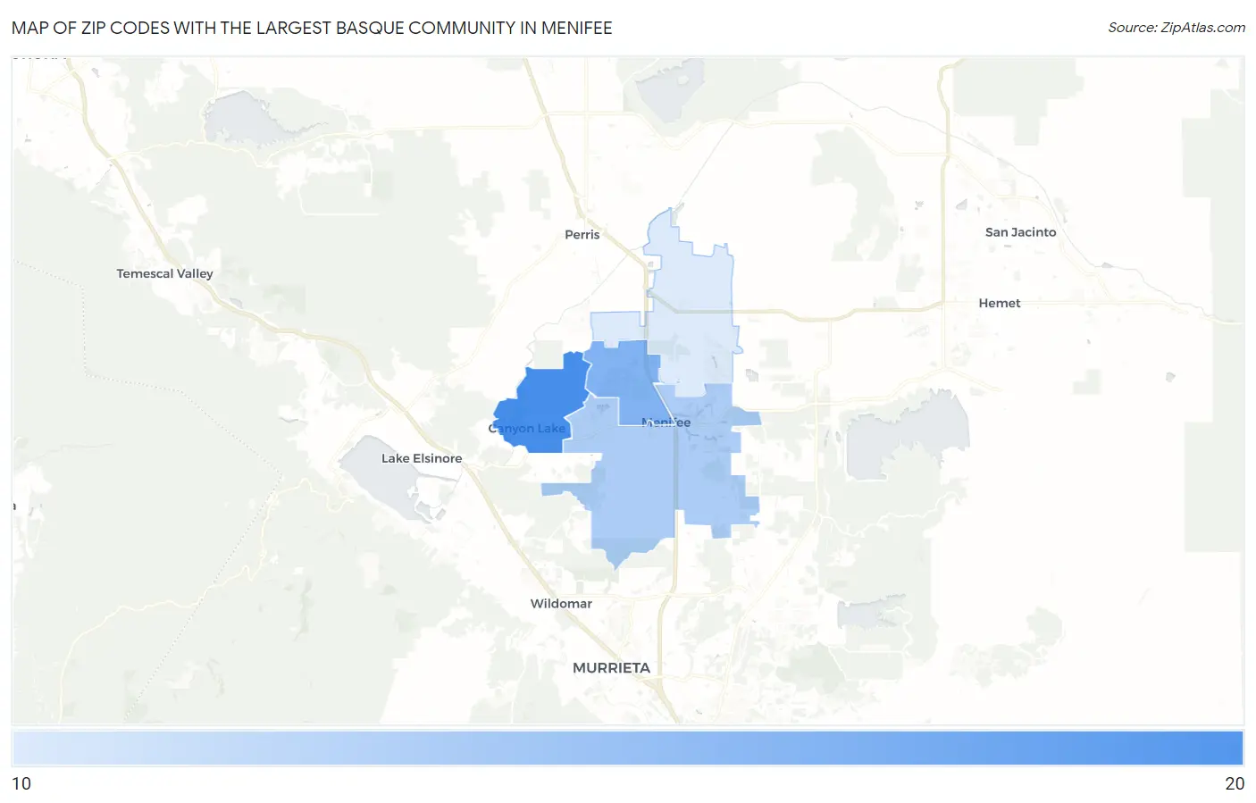 Zip Codes with the Largest Basque Community in Menifee Map