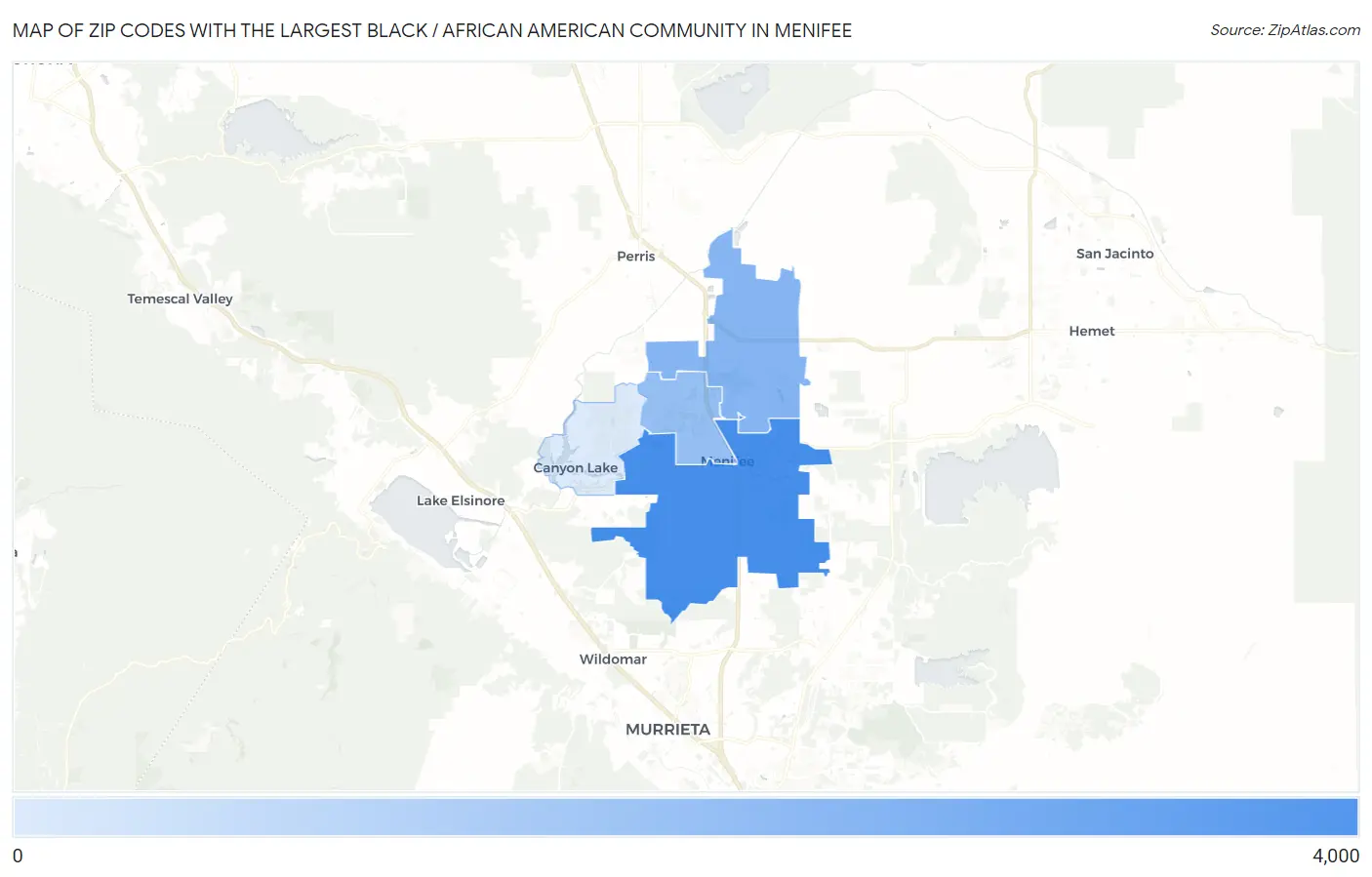 Zip Codes with the Largest Black / African American Community in Menifee Map