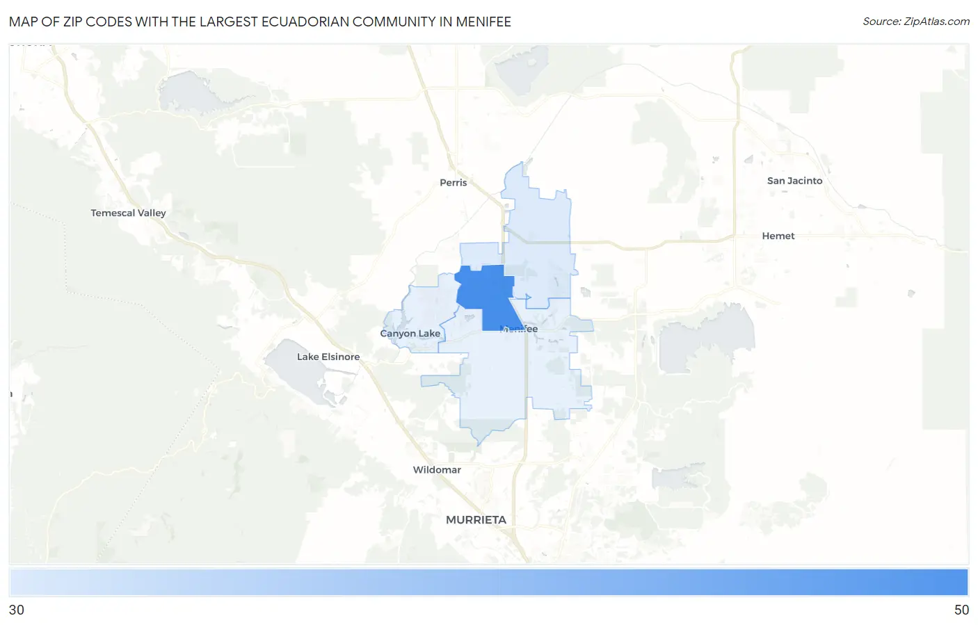 Zip Codes with the Largest Ecuadorian Community in Menifee Map